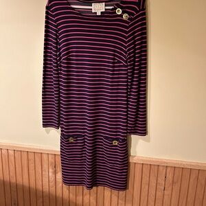 Sail to Sable, long sleeve blue and pink striped dress.  Size XS,